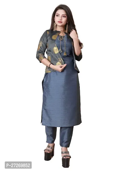 Stylish Soft Silk Kurta With Pant And Koti Set For Women