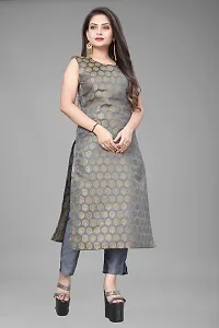 A-Line Grey Woven Design Jacquard kurta Set-thumb1