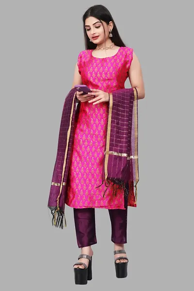 Stylish Fancy Banarasi Silk Kurta With Bottom Wear And Dupatta Set