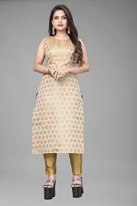 A-Line Beige Woven Design Jacquard kurta Set-thumb1