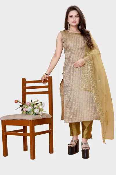 Elegant Jacquard Jacquard Weave Dress Material With Dupatta For Women