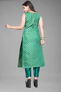 A-Line Teal Woven Design Jacquard kurta Set-thumb2