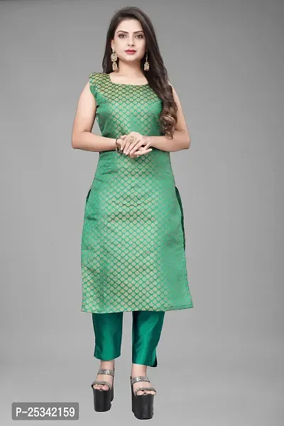 A-Line Teal Woven Design Jacquard kurta Set-thumb2