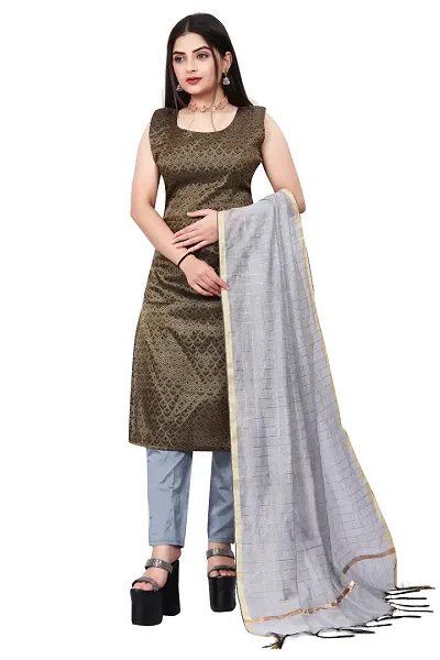 Stylish Fancy Jacquard Unstitched Dress Material Top With Bottom And Dupatta Set For Women