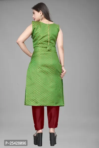 A-Line Green Woven Design Jacquard Kurti-thumb2