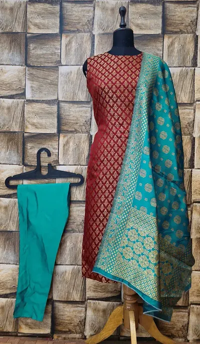 Stylish Jacquard Kurta, Bottom And Dupatta Set For Women