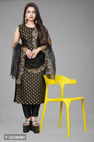 A-Line Black Woven Design Jacquard kurta Set