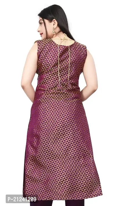 Stylish A-Line Purple Woven Design Jacquard kurta Set-thumb2