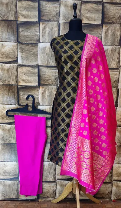 Stylish Jacquard Woven Kurta Bottom Dupatta Set