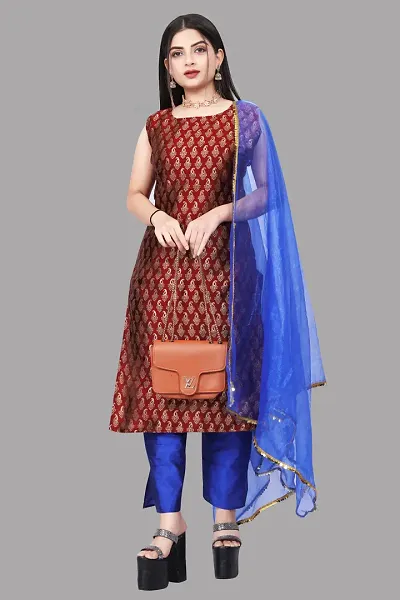 Stylish Fancy Banarasi Silk Kurta With Bottom Wear And Dupatta Set For Women