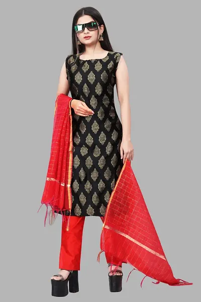 Stylish Fancy Jacquard Unstitched Dress Material Top With Bottom And Dupatta Set For Women