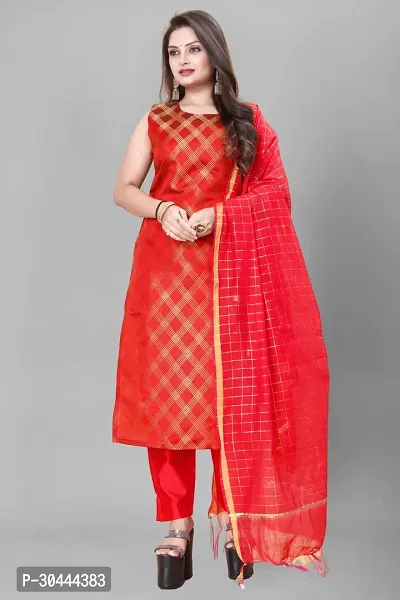 Stylish Red Jacquard Kurta, Bottom And Dupatta Set For Women-thumb0