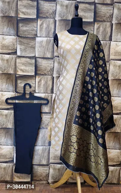 Stylish Cream Jacquard Kurta, Bottom And Dupatta Set For Women