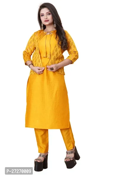 Stylish Soft Silk Kurta With Pant And Koti Set For Women