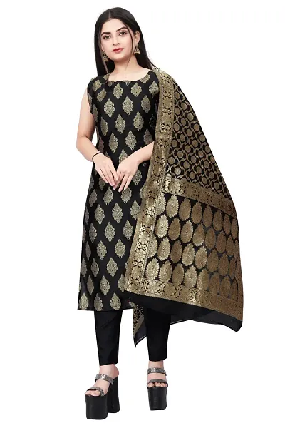 Stylish Fancy Jacquard Unstitched Dress Material Top With Bottom And Dupatta Set For Women