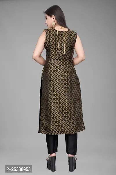 A-Line Black Woven Design Jacquard kurta Set-thumb3