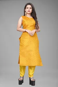 A-Line Yellow Woven Design Jacquard kurta Set-thumb1