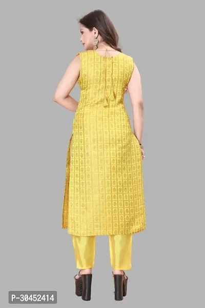 Elegant Yellow Woven Design Jacquard A-Line Kurta Pant With Dupatta For Women-thumb3