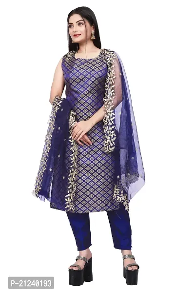 Stylish A-Line Navy Blue Jacquard Jacquard kurta Set