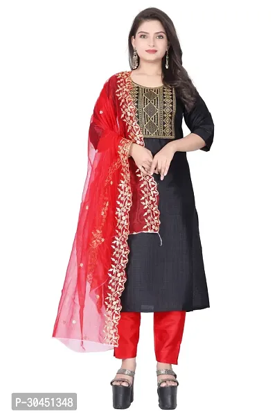 Stylish Black Silk Kurta, Bottom And Dupatta Set For Women-thumb0