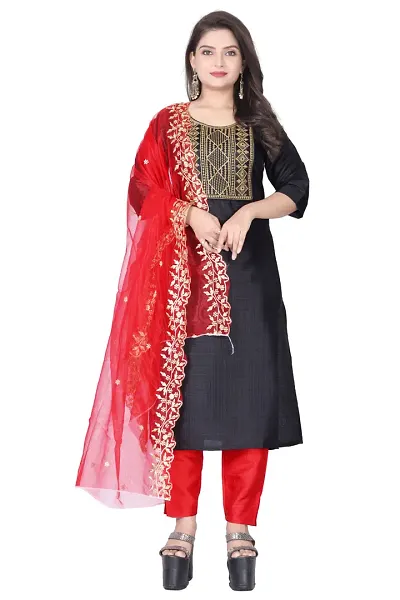 Stylish Jacquard Woven Kurta Bottom Dupatta Set