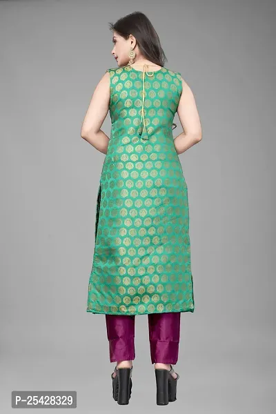 A-Line Teal Woven Design Jacquard Kurti-thumb3