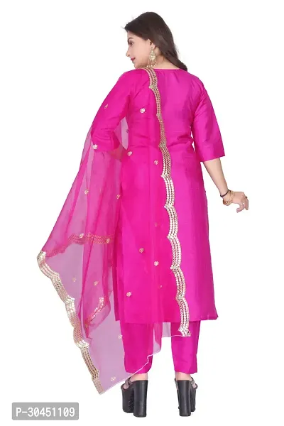 Stylish Pink Silk Kurta, Bottom And Dupatta Set For Women-thumb3