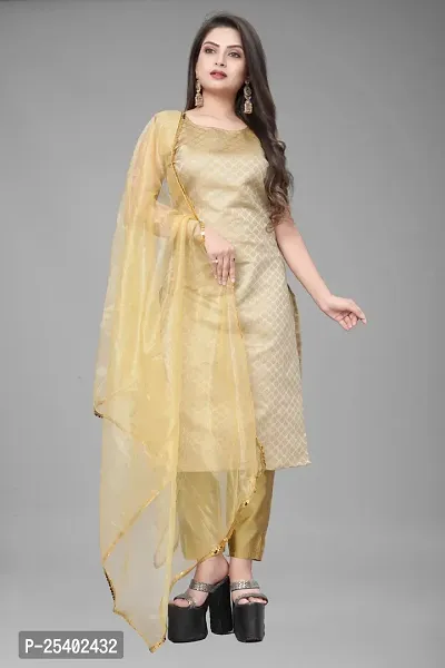 Elegant White Jacquard Jacquard Weave Dress Material With Dupatta For Women