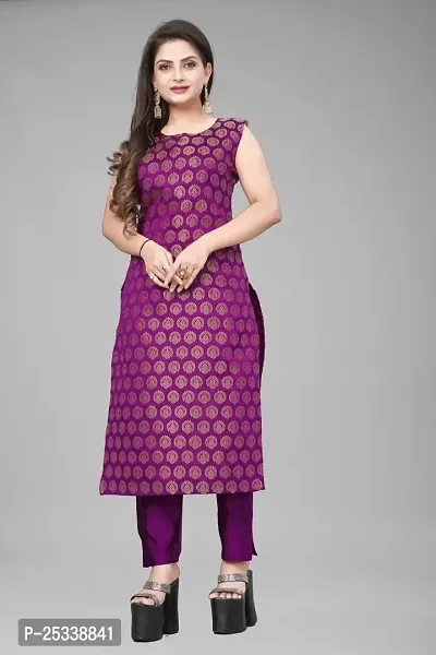 A-Line Purple Woven Design Jacquard kurta Set-thumb2