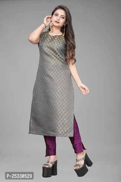 A-Line Black Woven Design Jacquard kurta Set-thumb0