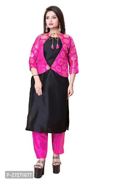 Stylish Soft Silk Kurta With Pant And Koti Set For Women