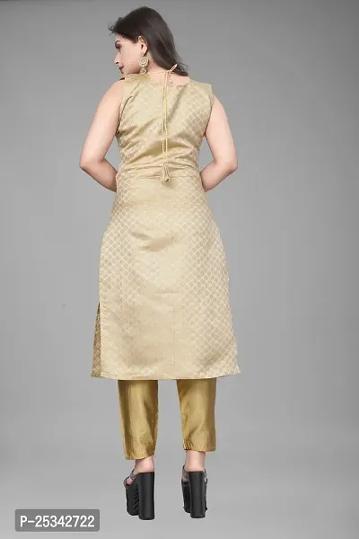 A-Line Beige Woven Design Jacquard kurta Set-thumb3