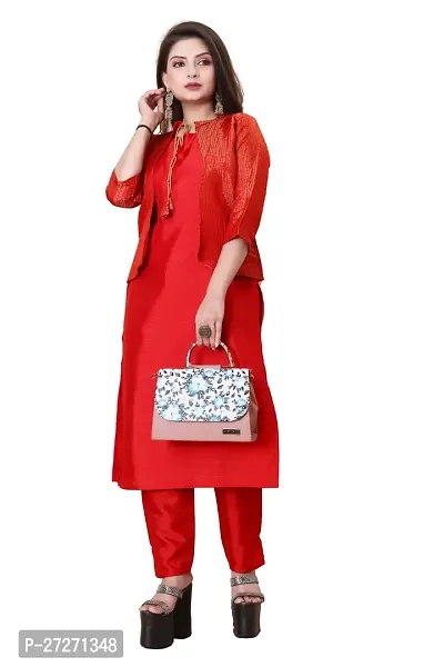 Stylish Soft Silk Kurta With Pant And Koti Set For Women-thumb0