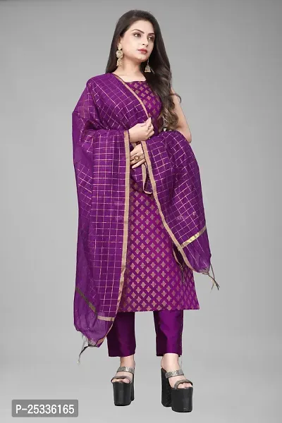 A-Line Purple Woven Design Jacquard kurta Set