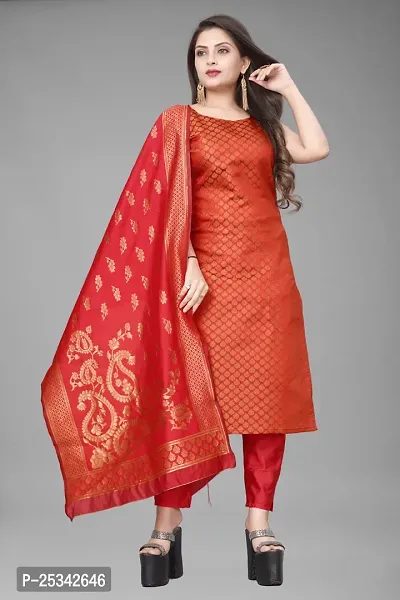 A-Line Red Woven Design Jacquard kurta Set