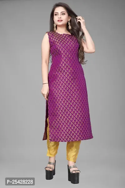 A-Line Purple Woven Design Jacquard Kurti-thumb0