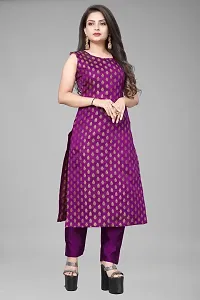 A-Line Purple Woven Design Jacquard kurta Set-thumb1