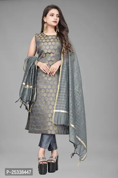 A-Line Grey Woven Design Jacquard kurta Set-thumb0