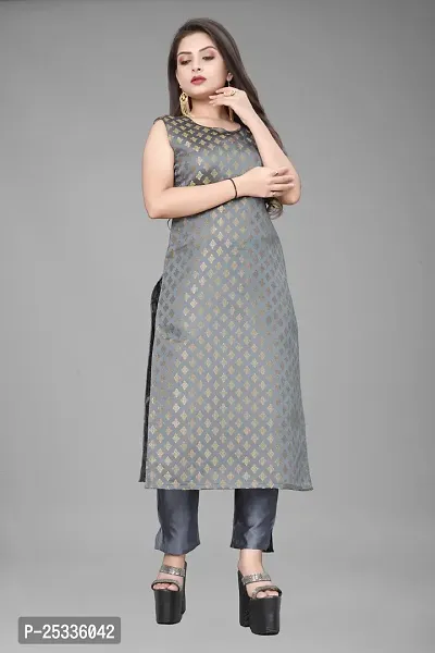 A-Line Grey Woven Design Jacquard kurta Set-thumb2