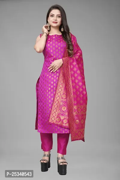 A-Line Pink Woven Design Jacquard kurta Set