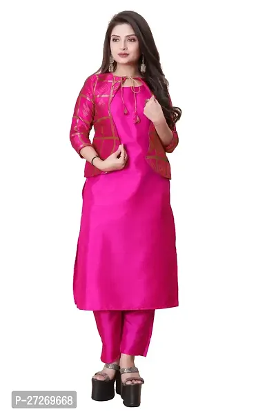 Stylish Soft Silk Kurta With Pant And Koti Set For Women-thumb0