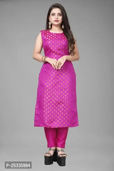 A-Line Pink Woven Design Jacquard kurta Set-thumb2