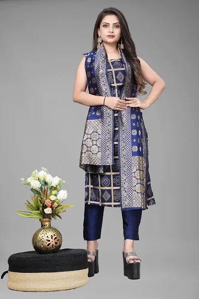 A-Line Woven Design Jacquard Kurta Set