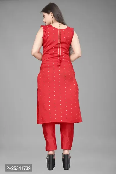 A-Line Red Woven Design Jacquard kurta Set-thumb3