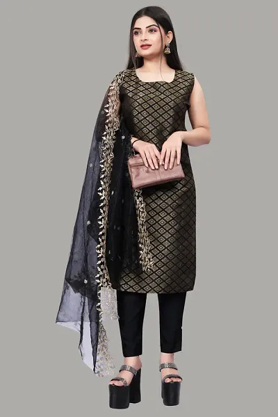 Stylish Fancy Jacquard Unstitched Dress Material Top With Bottom And Dupatta Set For Women