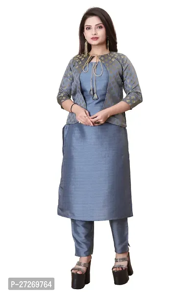 Stylish Soft Silk Kurta With Pant And Koti Set For Women-thumb0