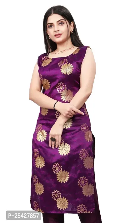 A-Line Purple Woven Design Jacquard Kurti-thumb0