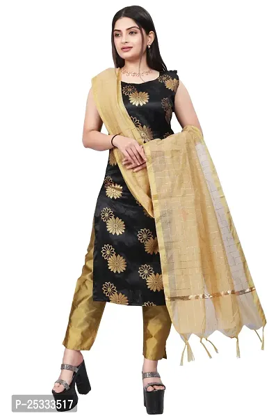 A-Line Black Woven Design Jacquard kurta Set-thumb0