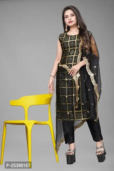 Elegant Navy Blue Jacquard Jacquard Weave Dress Material With Dupatta For Women-thumb0