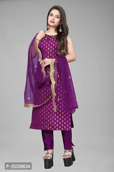 A-Line Purple Woven Design Jacquard kurta Set